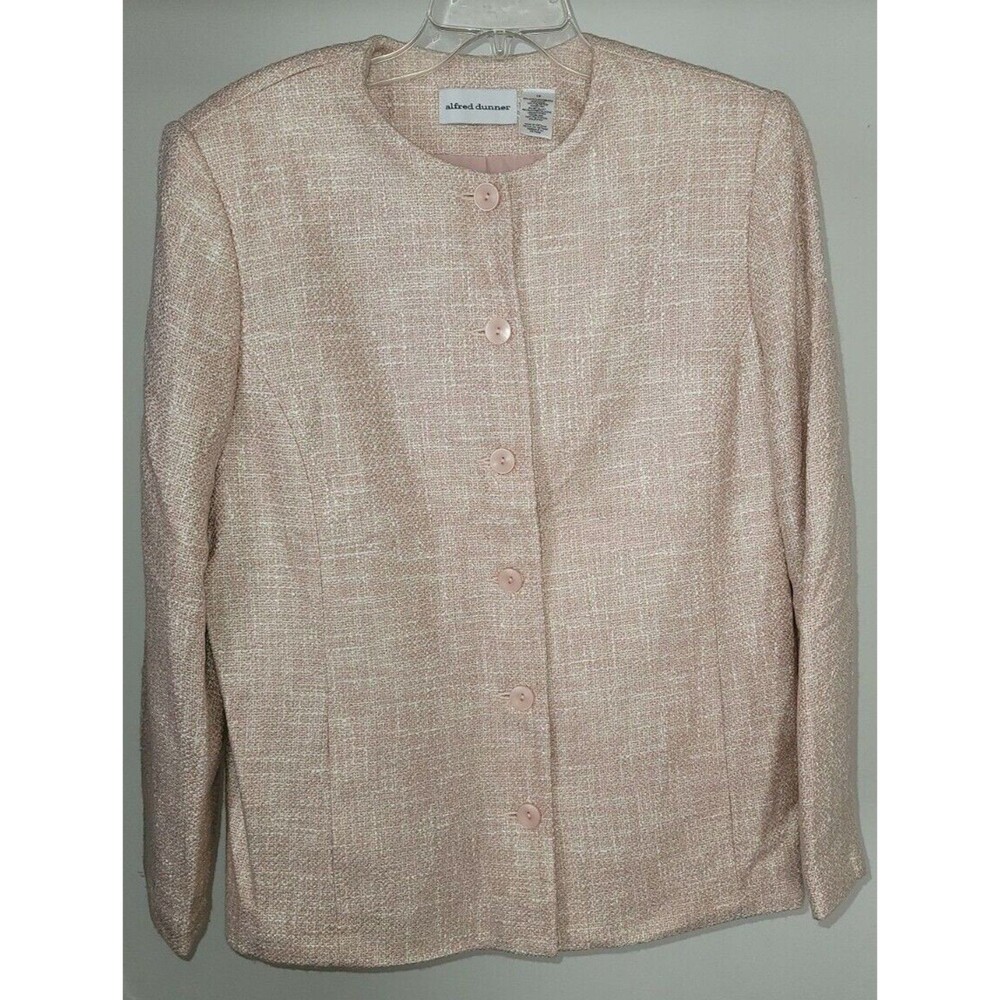 Alfred Dunner Women's Size 14 Suit Jacket Blazer Tweed Pink Gold & White